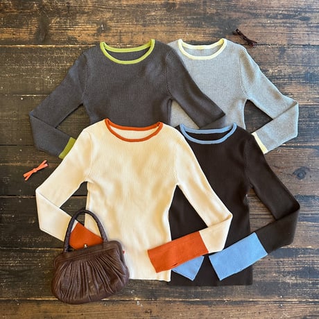 bi-color rib knit tops