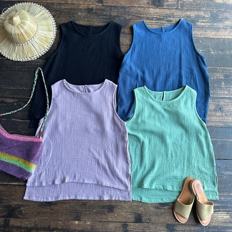 gaze cotton no sleeve blouse