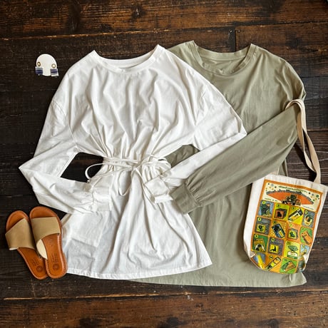 back drawstring long T-shirt