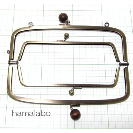 【HA-350】親子口金 19cm(茶色の木玉×アンティークゴールド)・カン付き