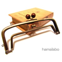 【HA-350】親子口金 19cm(茶色の木玉×アンティークゴールド)・カン付き