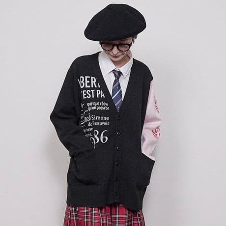 THOMAS MAGPIE ロゴカーディガン ( ブラック／ベージュ ）