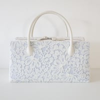 利休バッグ  / White  Lace & Blue Linen / R_1131