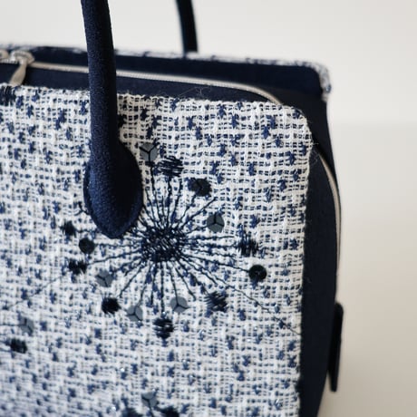 利休バッグ  / Navy White boucle  / R_1180