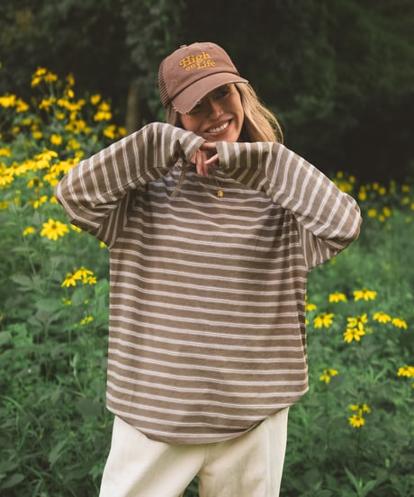 SLOW HOURS SHEER STRIPED LONG SLEEVE TEE - KHAKI