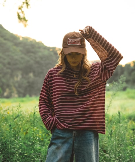SLOW HOURS SHEER STRIPED LONG SLEEVE TEE - BURGUNDY