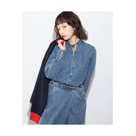 予約商品！2027ps ライトオンスデニムフリルシャツ　~margaux vintage~ MG BL-27014-S
