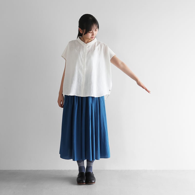 やわらかオールドレピアリネンフレンチスリーブワイドブラウス（白