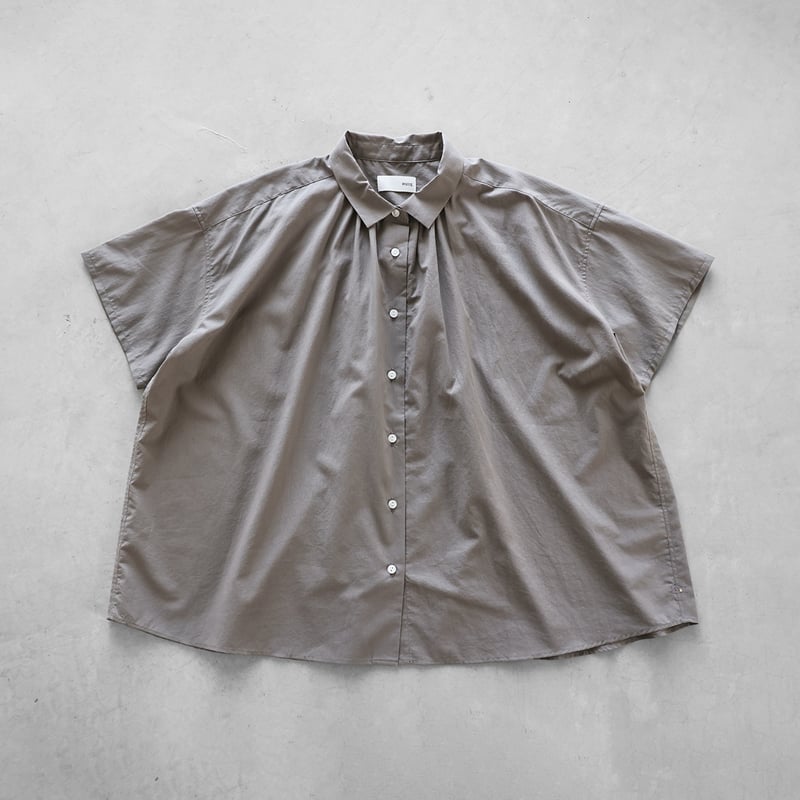 ゆるふわコットン半袖ギャザーワイドブラウス（グレー）【レディス 