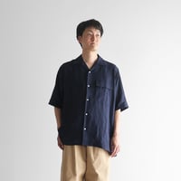 オールドレピアリネン5分袖サファリシャツ（ダークネイビー）【ユニセックス】032