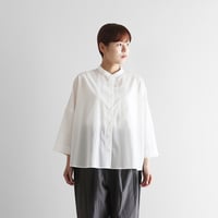 8分袖ゆるふわコットンバンドカラーブラウス（白）【レディス】U112