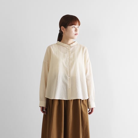 huis遠州織物 なめらかコットンフレンチスリーブワイドブラウス HUIS