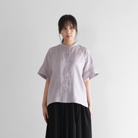 半袖シャトルリネンバンドカラーブラウス（ラベンダー）【レディス】U121