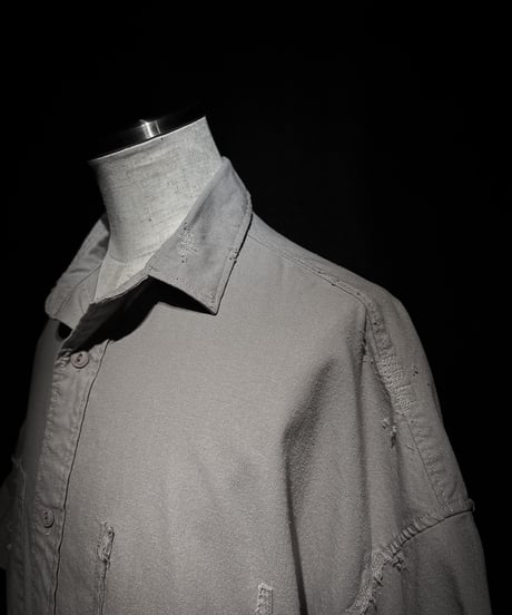 Faded Open Collar Oversized Shirt - Ash Grey