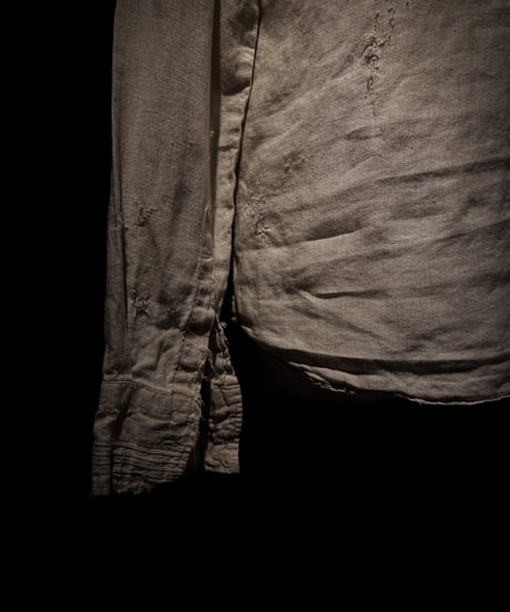 Vintage damage Linen Stand Collar Shirt - Beige