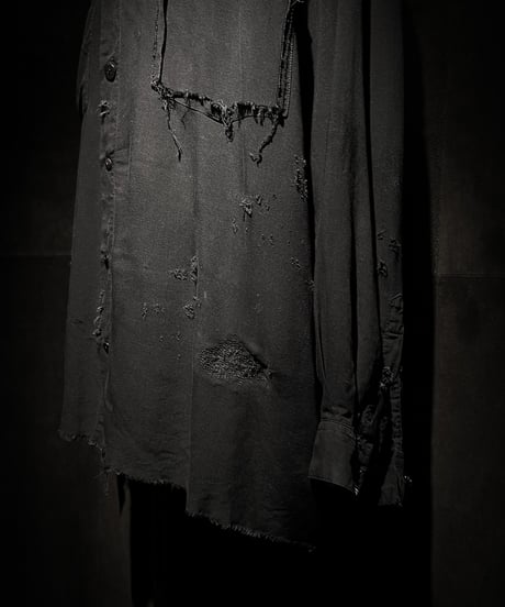 Vintage damage Distressed Rayon Long Sleeve Shirt - Black