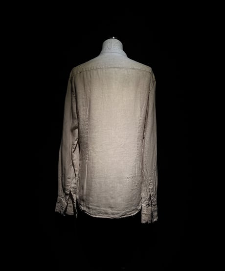 Vintage damage Linen Stand Collar Shirt - Beige