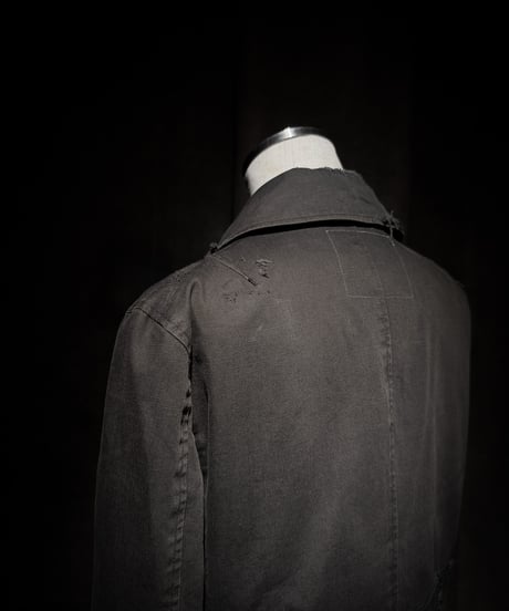 Faded Black Distressed Twill Tailored Jacket