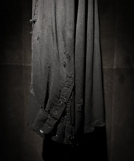 Vintage damage Distressed Rayon Long Sleeve Shirt - Black