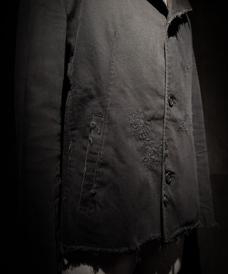 Faded Black Distressed Twill Tailored Jacket