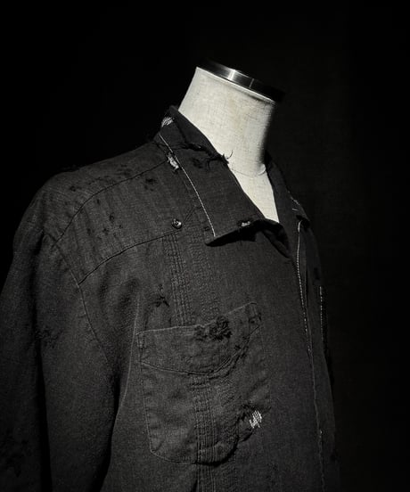 Distressed Linen Cuban Shirt - Black