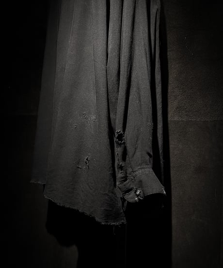 Vintage damage Distressed Rayon Long Sleeve Shirt - Black