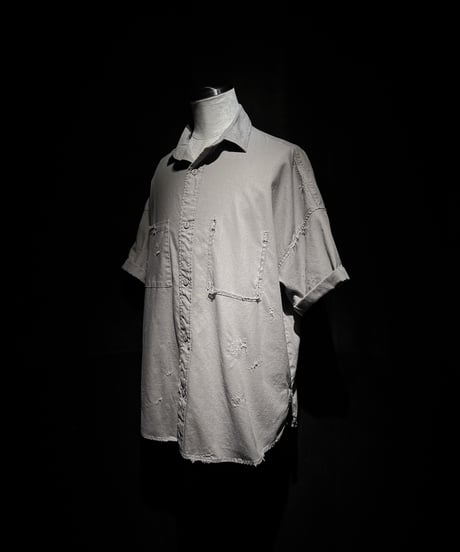 Faded Open Collar Oversized Shirt - Ash Grey