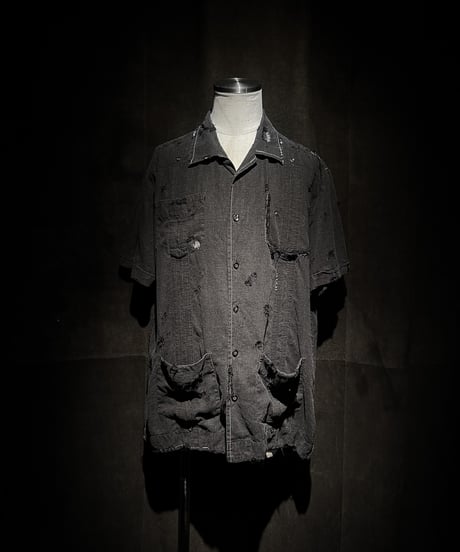 Distressed Linen Cuban Shirt - Black