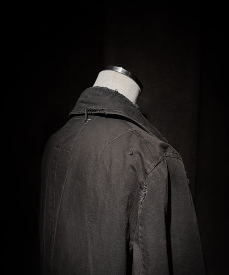 Faded Black Distressed Twill Tailored Jacket