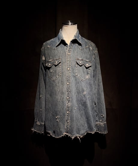 Faded Archive Distressed Western Denim Shirt