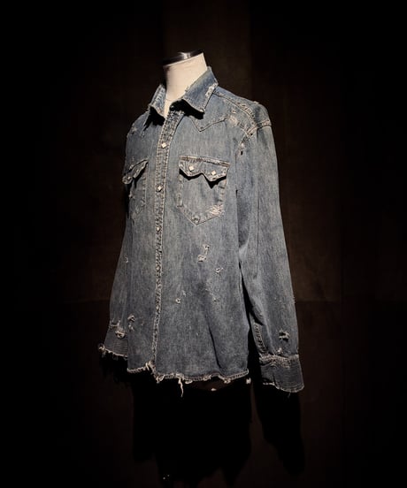 Faded Archive Distressed Western Denim Shirt