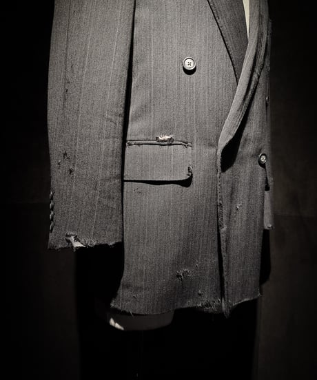 Faded Herringbone Distressed Double-Breasted Jacket