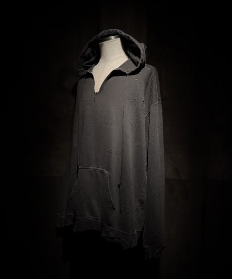 Faded Old Black Distressed Pullover Hoodie