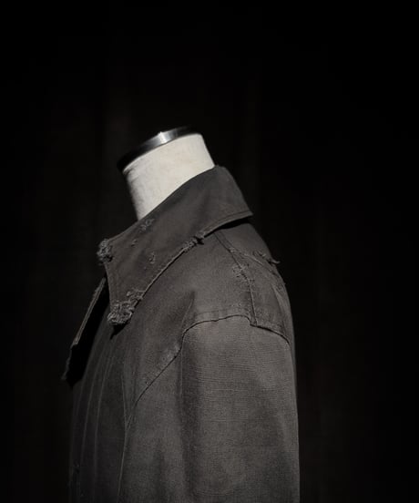 Faded Black Distressed Twill Tailored Jacket
