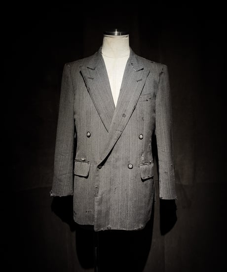 Faded Herringbone Distressed Double-Breasted Jacket