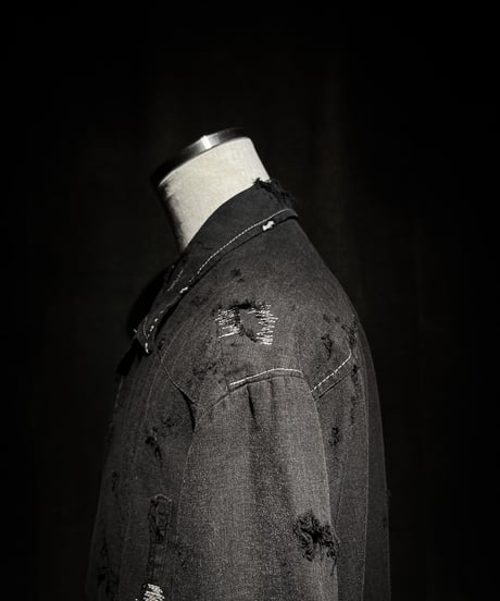 Distressed Linen Cuban Shirt - Black