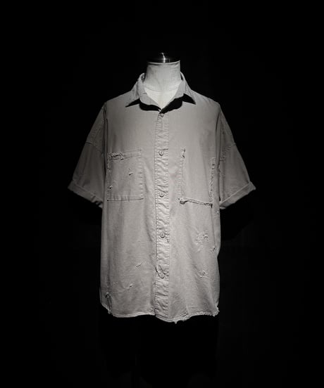 Faded Open Collar Oversized Shirt - Ash Grey
