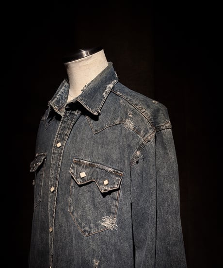 Faded Archive Distressed Western Denim Shirt