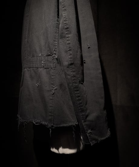 Faded Black Distressed Twill Tailored Jacket