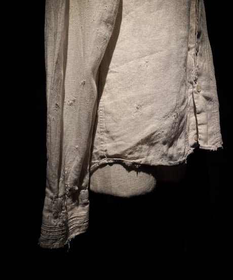 Vintage damage Linen Stand Collar Shirt - Beige