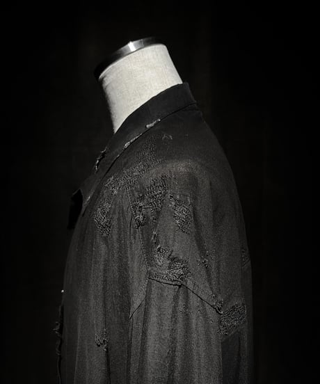 Vintage damage Distressed Rayon Long Sleeve Shirt - Black