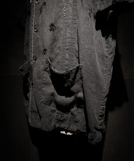 Distressed Linen Cuban Shirt - Black