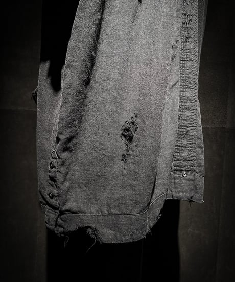 Distressed Linen Cuban Shirt - Black