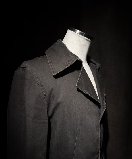 Faded Black Distressed Twill Tailored Jacket
