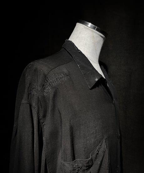 Vintage damage Distressed Rayon Long Sleeve Shirt - Black