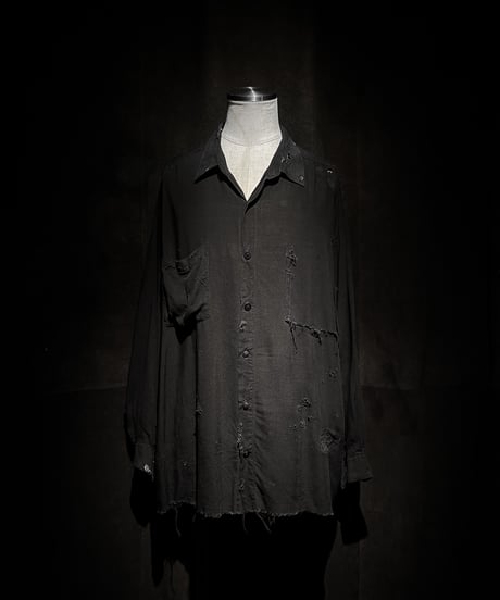 Vintage damage Distressed Rayon Long Sleeve Shirt - Black