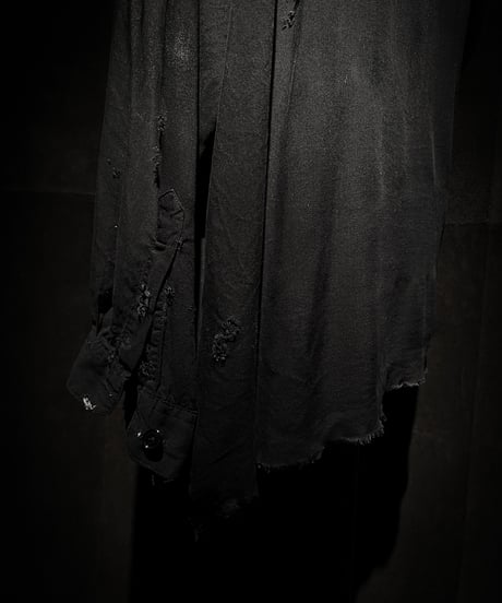 Vintage damage Distressed Rayon Long Sleeve Shirt - Black