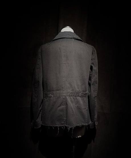 Faded Black Distressed Twill Tailored Jacket