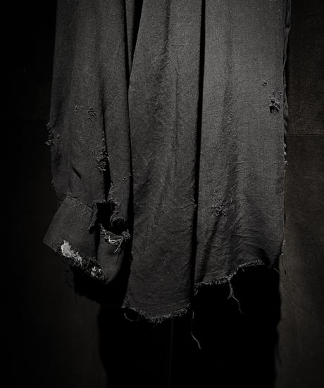 Vintage damage Distressed Rayon Long Sleeve Shirt - Black