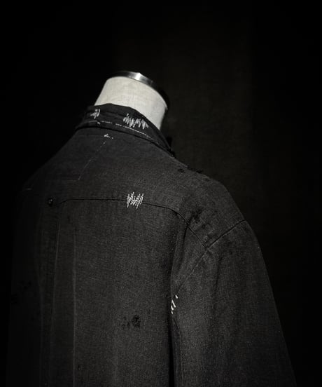 Distressed Linen Cuban Shirt - Black